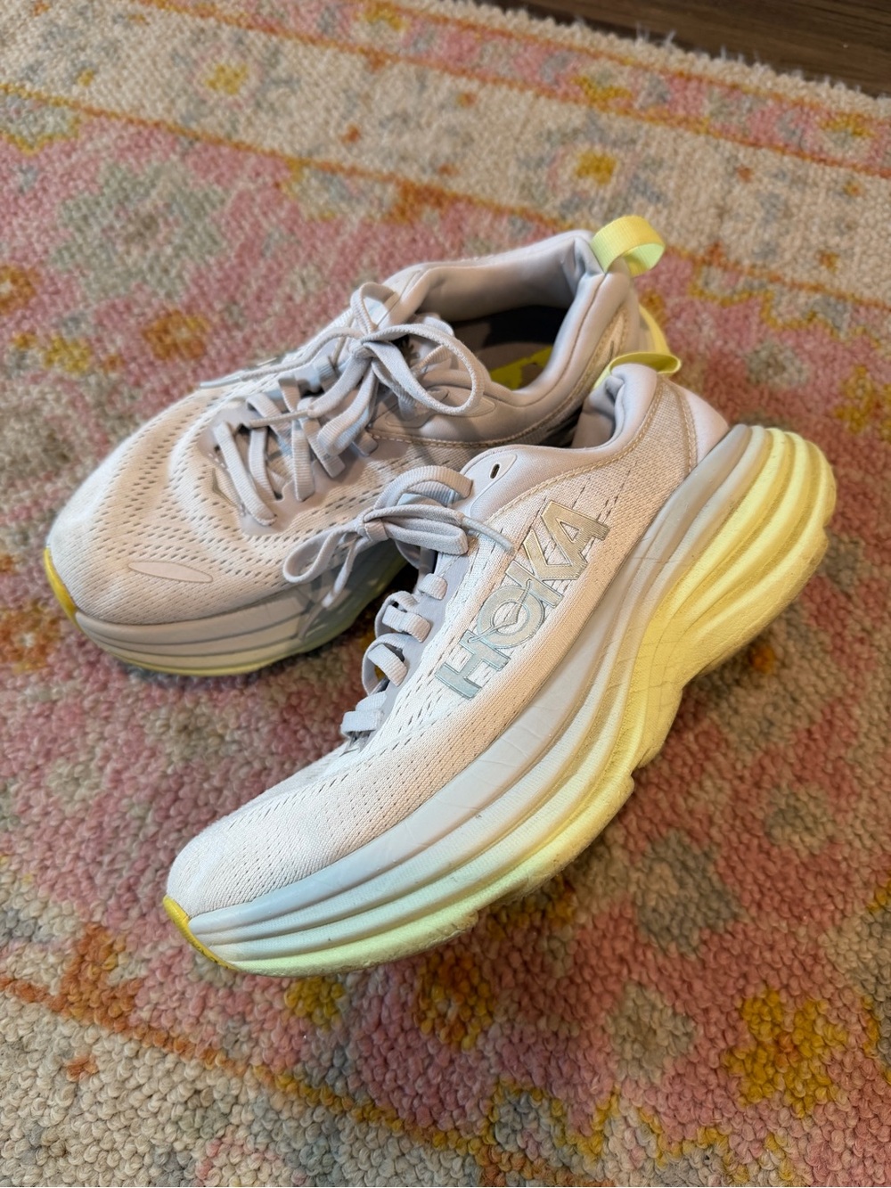 Hoka bondi 8 Women's 5.5B White and Yellow Running Shoes